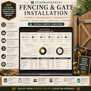 Fencing Business Spreadsheet, Fence Estimator, Fence Contractor Planner, Job Tracker, Bid Builder, Small Business, Google Sheets Excel