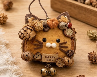 Ornement animal de gousse de graines des bois, breloque de sac botanique fait main, décoration cottagecore chat et chien, cadeau pour amoureux de la nature, breloque rustique