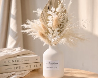 Dried Flower Arrangement in White Vase, Neutral Botanical Shelf Decor, Handmade Housewarming Gift, Minimalist Floral Decor