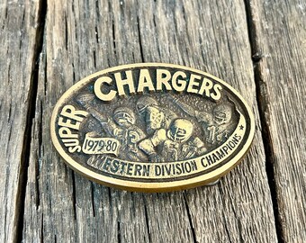 Vintage Chargers Football Belt Buckle - 1980 Super Chargers Belt Buckle - Division Champs