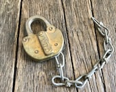 Antique Lock - Antique Adlake Lock and Chain - Railroad Padlock - Large Vintage Metal Lock - Old Lock - Brass Lock