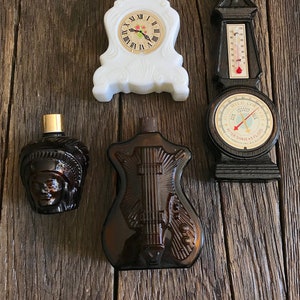 Vintage Avon Bottles - Lot Of 4 Vintage Avon Glass Bottles - Vintage Avon Clock Bottle - Avon Indian Head Bottle - Guitar Bottle