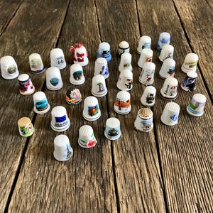 35 Vintage Thimbles - Souvenir Travel Thimbles - Collectible Ceramic Souvenir Thimbles