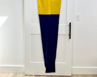88" Yellow and Blue Nautical Pennant Flag - Huge Original Salvaged Ship's Flag - Number 5 Signal Flag