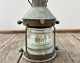 Vintage Nautical Lantern With Glass Lens - 10 1/2" B Pedersen Landternefabrikk OSLO Nautical Lantern