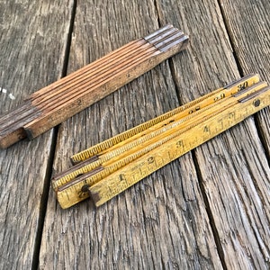 Antique Folding Rulers - 2 Wood And Metal Folding Rulers - 47&quot; And 36&quot; Folding Rulers - Bendable Ruler - Vintage Folding Measuring Stick