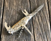 Vintage Pocket Knife - Vintage Skiffman Pocket Knife With 5 Folding Tools - Camping Pocket Knife - Vintage Flip Pocket Knife