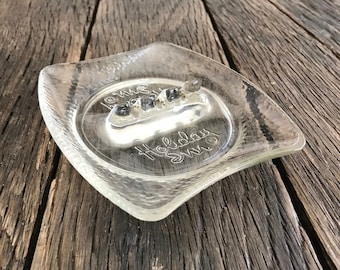 Mid Century Clear Glass Ashtray - Holiday Inn Ashtray - Clear Glass Ashtray From Holiday Inn Hotel - Vintage Hotel Ashtray