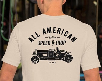 Koszulka z nadrukiem Antique Race Car - All American Speed Shop Super Soft T-shirt - Koszulka Retro Speed Shop