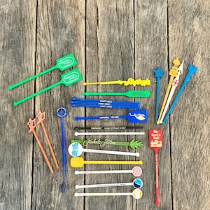 24 Vintage Cocktail Stirrers - Assorted Collectible Swizzle Sticks - Vintage Barware Drink Stirrers