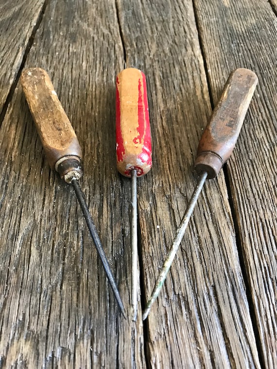 3 Vintage Icepicks Wood Handle Ice Picks Antique Ice Picks 