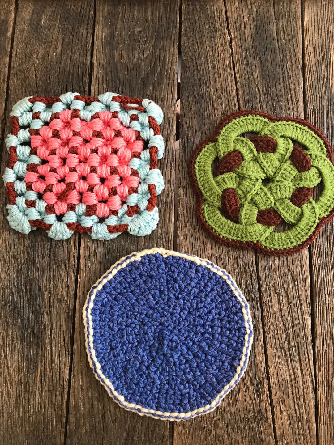 Vintage Trivets 3 Handmade Crochet Trivets Retro Pot Holders Mid