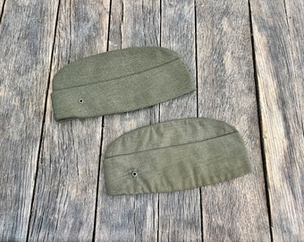 2 Vintage USMC Hats - Green Wool Garrison Caps - Vintage Military Hats