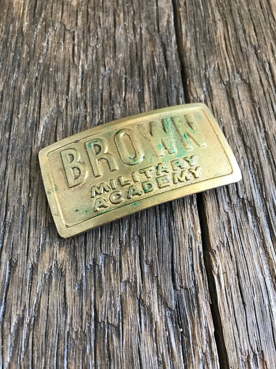 Vintage Brass Belt Buckle - Brown Military Academy Be… - Gem