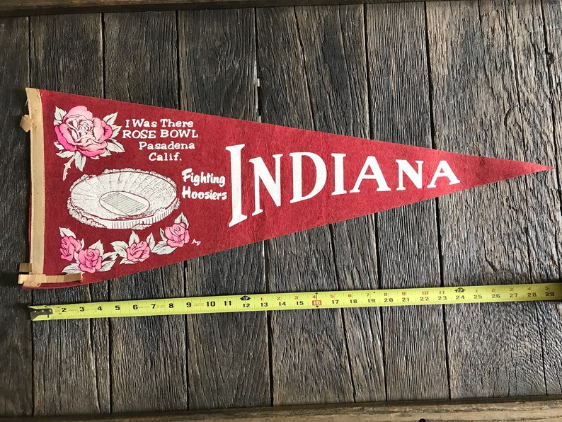 Red And White Pennant Vintage Indiana College Pennant 1960s Rose Bowl Pennant Indiana Rose Bowl Fighting Hoosiers Felt Pennant