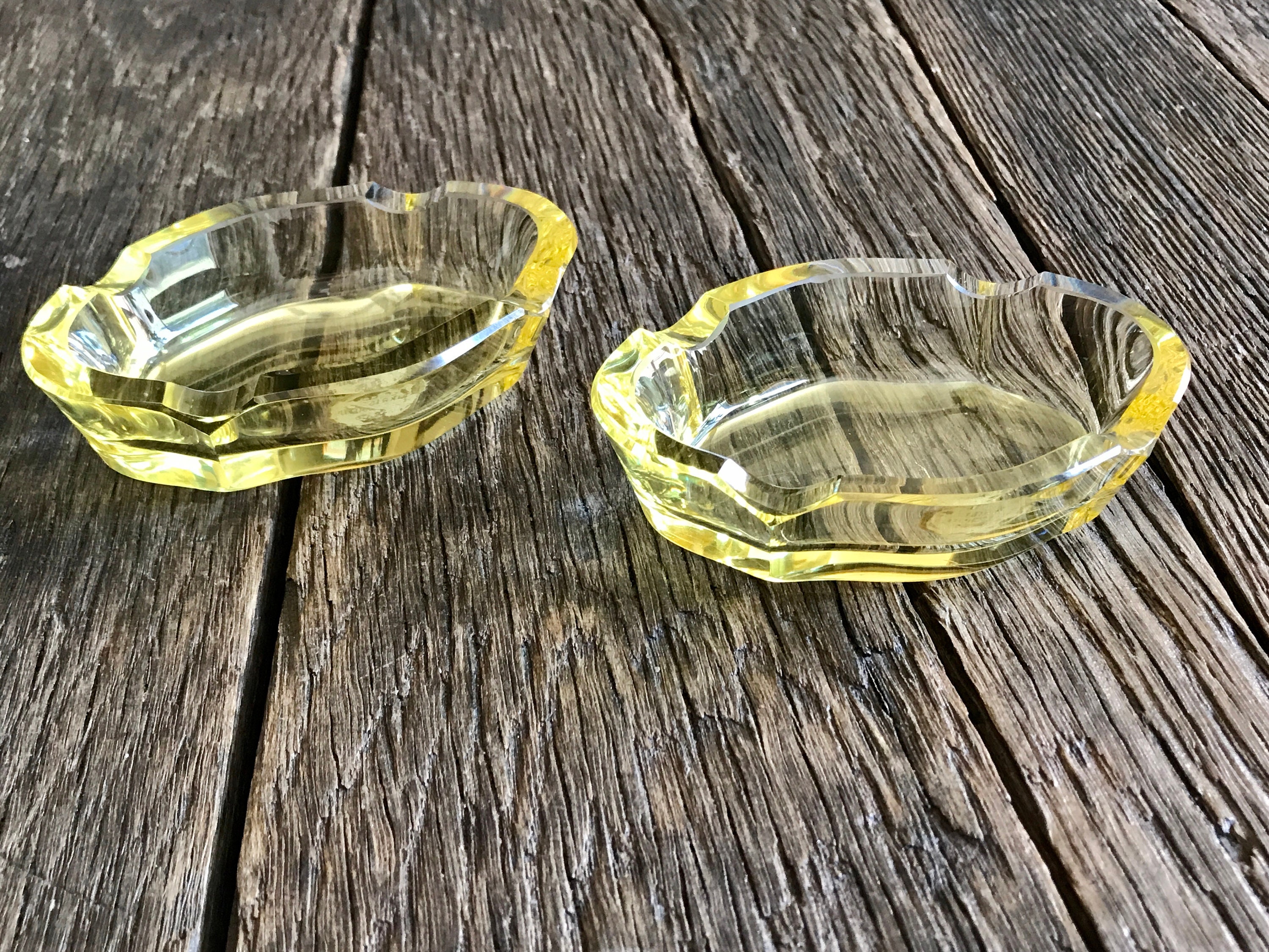 Yellow Crystal Glass Ashtrays 2 Vintage Crystal Ashtrays Etsy