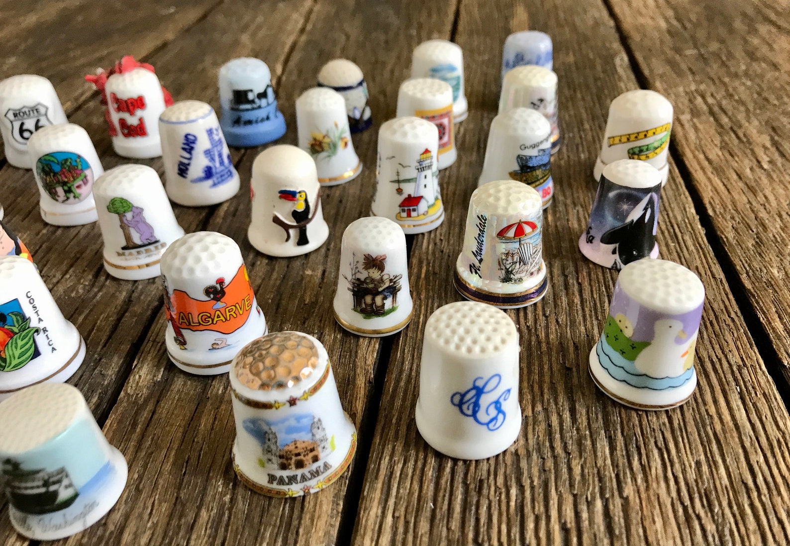 35 Vintage Thimbles Souvenir Travel Thimbles Collectible Ceramic