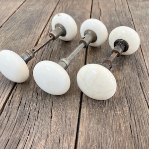3 Antique White Porcelain Doorknobs - 6 3/4&quot; Matching Door Knobs With White Porcelain
