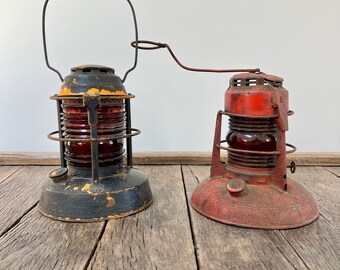 2 Vintage Dietz Lanterns With Glass Lenses - Night Watch Lantern And No 40 Lantern