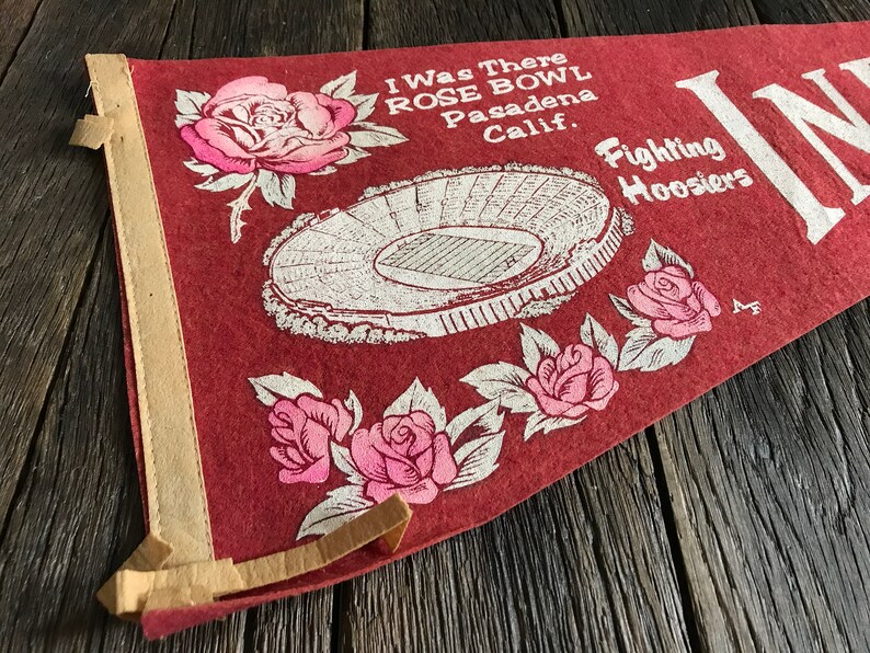 Red And White Pennant Vintage Indiana College Pennant 1960s Rose Bowl Pennant Indiana Rose Bowl Fighting Hoosiers Felt Pennant