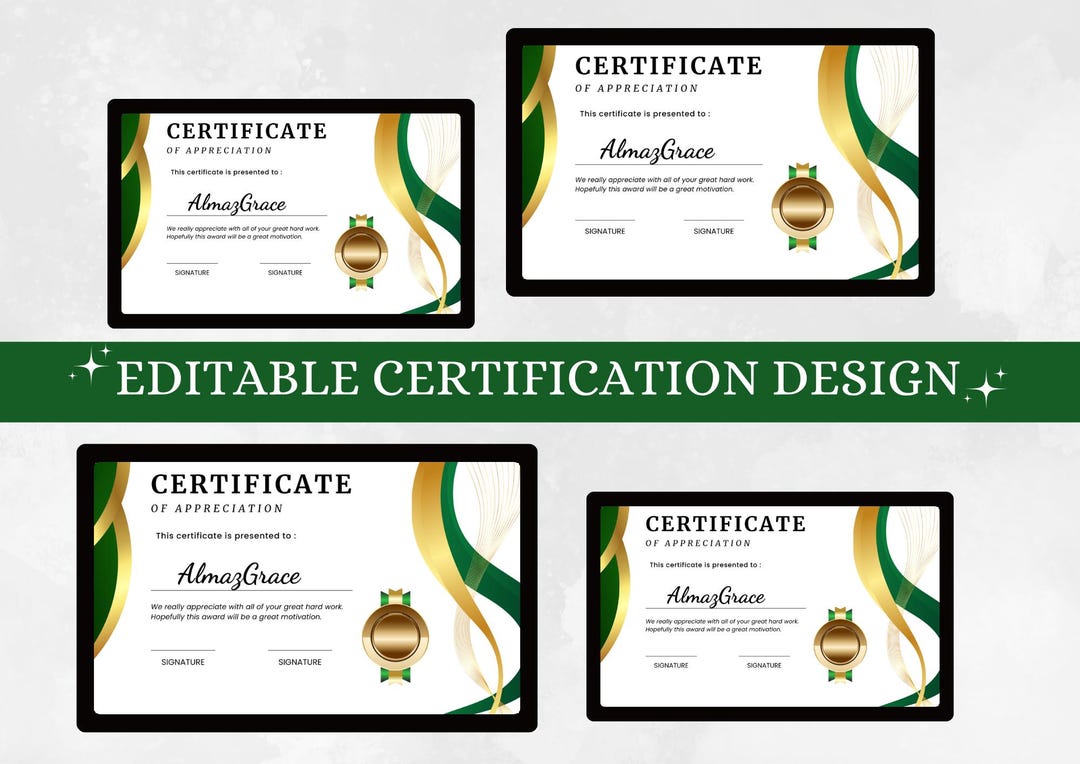 Editable Certificate of Appreciation Template | Green and Gold Modern ...