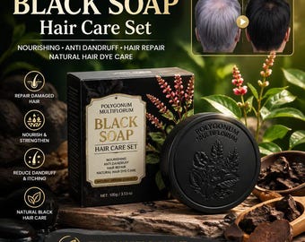 Hair Shampoo Soap Set for White Hair, Anti Dandruff  Hair Repair, Nourishing Polygonum Multiflorum Black Soap, Natural Hair Dye Soap