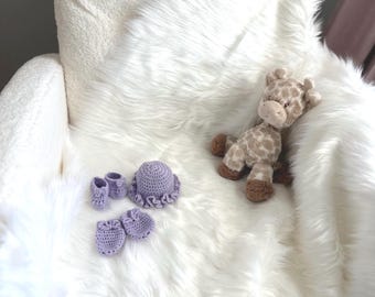 Handcrafted Crochet Preemie Half Double Crochet Hat, Shoes and Mittens