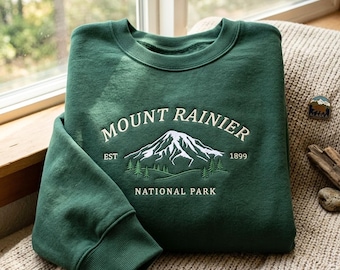 Mount Rainier National Park Embroidered Sweatshirt, Vintage Scenic Nature Hiking Tee