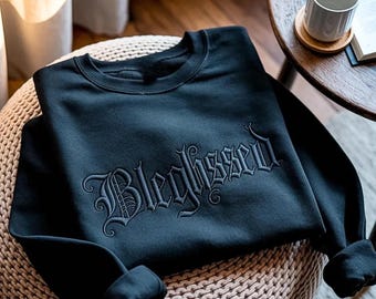 Embroidered Bleghssed Sweatshirt – Cotton Polyester Blend, Unisex Fit, Metal Sweatshirt