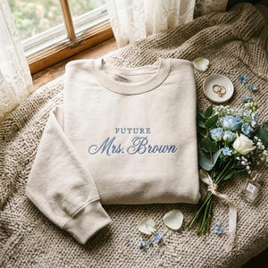 CUSTOM Embroidered Personalised Future Mrs  Sweatshirt, Custom Bachelorette Coquette Bride Shirt for Hen Do