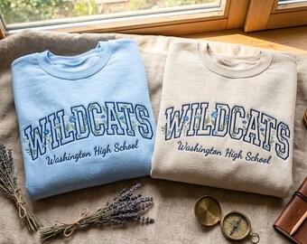 Custom School Mascot Embroidered Sweatshirt, Custom Name Gifts For Back To School, Custom Sports Tee, Team Mascot Shirt, School Logo Tee