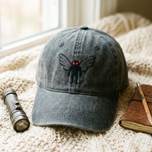 Washed Cotton Mothman Embroidered Cap – Vintage Style Cryptid Hat