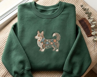 Corgi Embroidered Sweatshirt, Wildflowers Corgi Shirt, Cottage Core Corgi Mama Tees, Corgi Lover Gift, Dog Mom Gifts, Pembroke Welsh Corgi