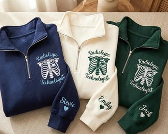Personalized Embroidered Radiologic Technologist Quarter Zip Sweatshirt, Rad Tech Sweater, Radiology Tech gifts
