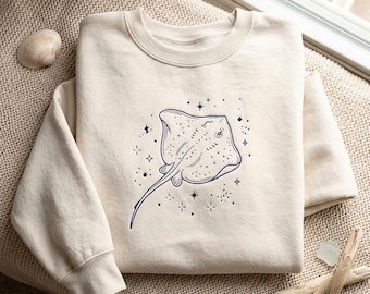 Stingray Embroidered Sweatshirt – Unisex Cotton Blend Cozy Top, Minimalist Nature Sweatshirt, Coastal Gift