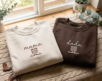 Embroidered First Rodeo Family Sweatshirts, Western Mama Daddy Cowboy Cowgirl Outfit