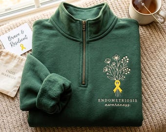 Endometriosis Awareness Embroidered Quarter Zip Sweatshirt, Endometriosis Warrior T-Shirt Endometriosis Sweatshirt Gift for Endo Nurse Shirt