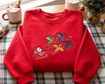 Embroidered Fourth Wing Christmas Sweatshirt, Dragon Sleigh Holiday Sweater, Fantasy Christmas, Dragon Rider Shirt, Booktok Fan Merch Gift