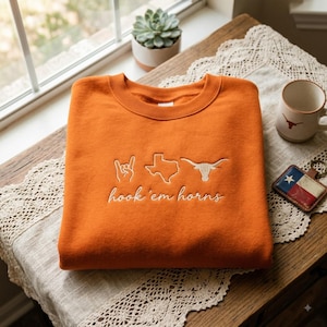 Besticktes „Hook 'em horns“-Sweatshirt, Unisex-Texas-T-Shirt