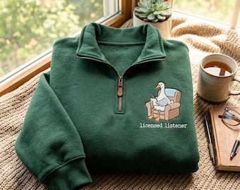 Embroidered Goose Licensed Listener Quarter Zip Sweatshirt Psychology School Graduation Gift Mental Health Counselor Gifts