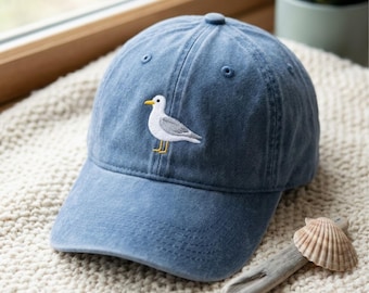 Custom Embroidered Seagull Bird Washed Cotton Cap: Vintage Style, Personalized Design