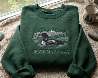 Embroidered Loon Sweatshirt: Cabin Lake Life Nature Apparel