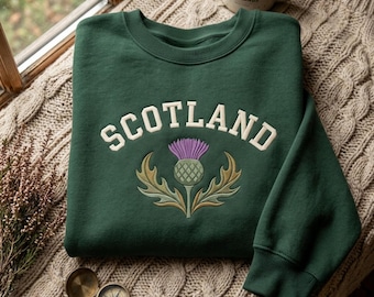 Embroidered Scotland Thistle Scotland Thistle Sweatshirt, Scottish Pride Highlands Souvenir Edinburgh Travel Gift for Travelers Scotland