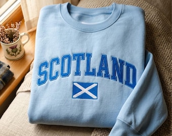 Embroidered Scotland Flag Sweatshirt – Unisex Cotton Blend Crewneck, Scotland Flag Soccer Fan Tee, Scottish National Team