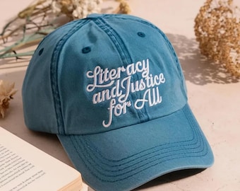 Washed Cotton Cap: Embroidered "Literacy and Justice for All" – Vintage Style