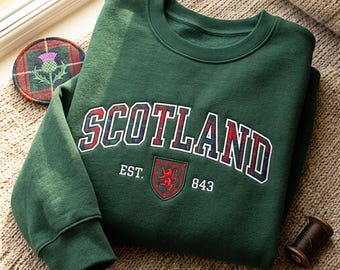 Green Scotland Plaid Embroidered Sweatshirt – Unisex Cotton Blend pullover