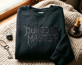 Embroidered Tone On Tone Dungeon Master Sweatshirt,Death Metal RPG Tee, DnD Shirt, Tabletop Gamer Shirt, Dark Fantasy Tee