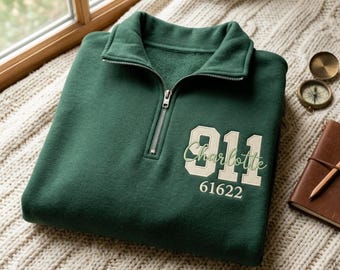 Custom 911 Dispatcher Embroidered Quarter Zip Sweatshirt Thin Yellow Line Pullover Custom Last Name Emergency Operator Gift