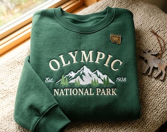 Olympic National Park Embroidered Sweatshirt, Washington Coastal Mountain, Vintage Nature Hiking Tshirt, Pacific Northwest Adventure Gift