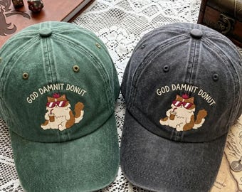 Embroidered  God Damnit Princess Donut Washed Hat, Dungeon Crawler Carl Merch, Fantasy Book Reader Tshirt Bookish Merch